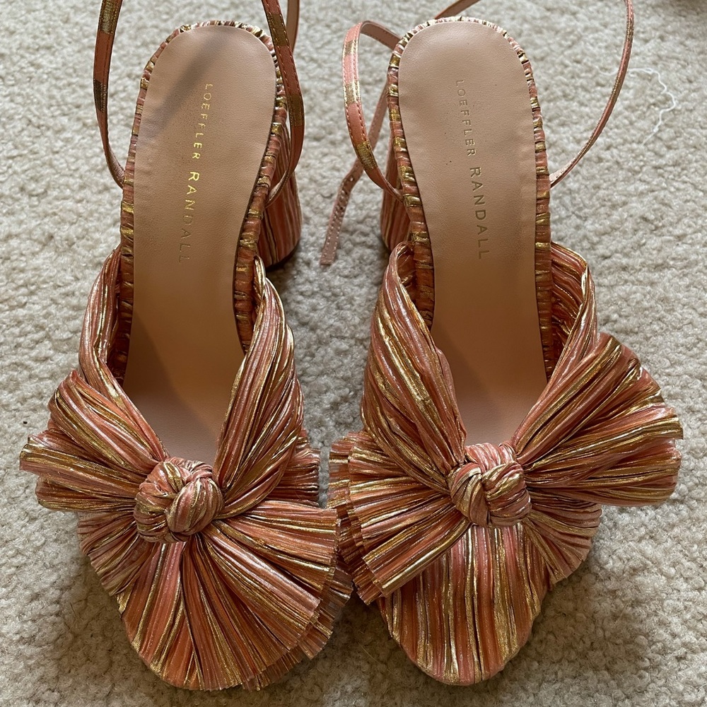 Loeffler Randall Pink Metallic Knotted Slingback Heels - Picture 2 of 5